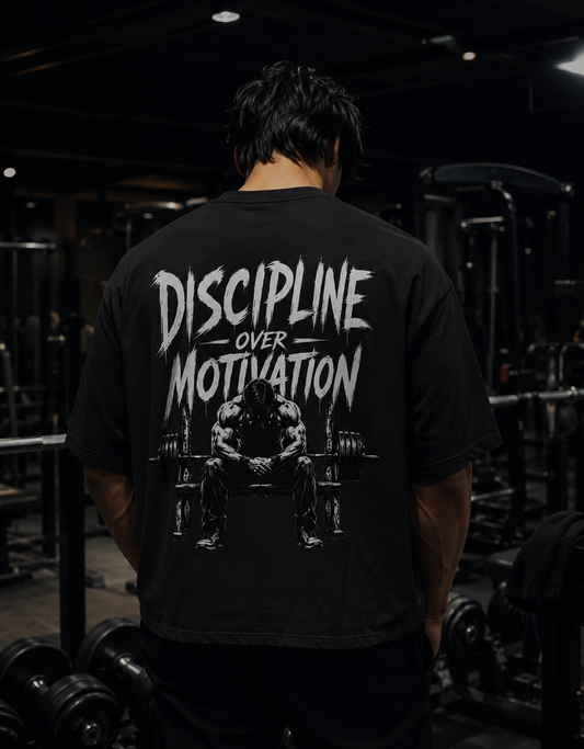 Discipline Over Motivation Premium Black Oversized T Shirt For Men